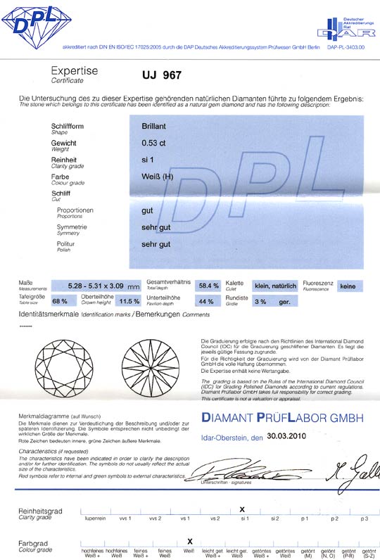 Foto 9 - Diamant 0,53Carat Brillant DPL Zertifikat Wesselton SI1, D6070