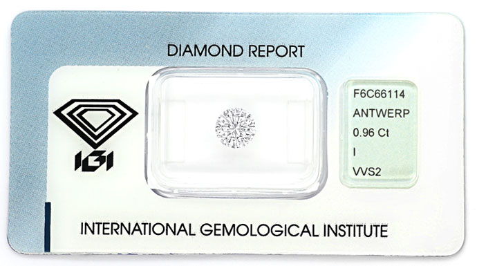 Foto 1 - 0,96ct Brillant Zertifikat von IGI in Top Crystal, VVS2, D6627