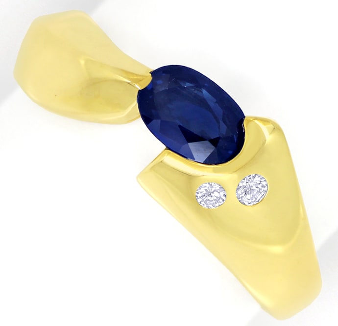 Foto 2 - Designer-Gelbgoldring mit blauem Saphir und Brillanten, R8980