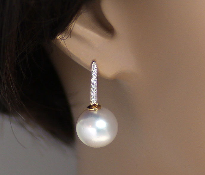 Foto 3 - Diamantohrringe mit feinen 12 mm Südsee Perlen 18K Gold, S1148
