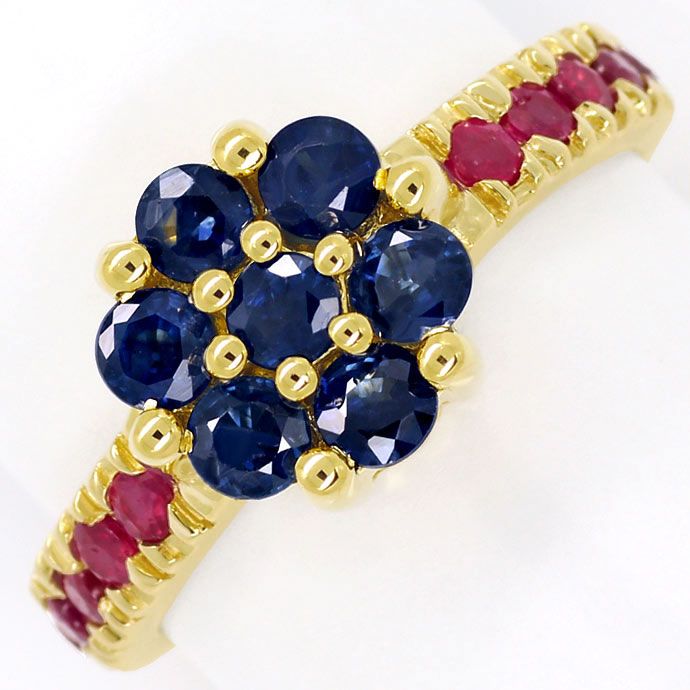 Foto 2 - Entzückender Blüten Ring mit Rubinen und Safiren in 14K, S9572